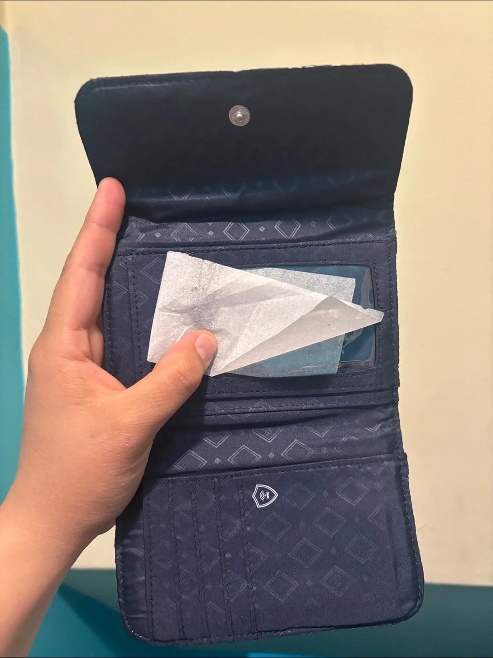 Vera Bradley Navy, Teal & White Floral Quilted Wallet - Picture 5 of 5